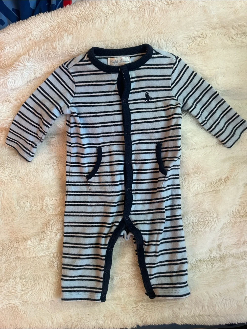 Ralph Lauren Light Blue & Navy Striped Infant One-Piece